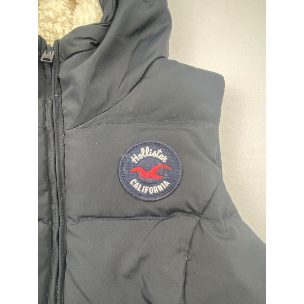 Hollister navy Sherpa Lined Puffer Vest Hooded Zip Up Size XS - Picture 3 of 9